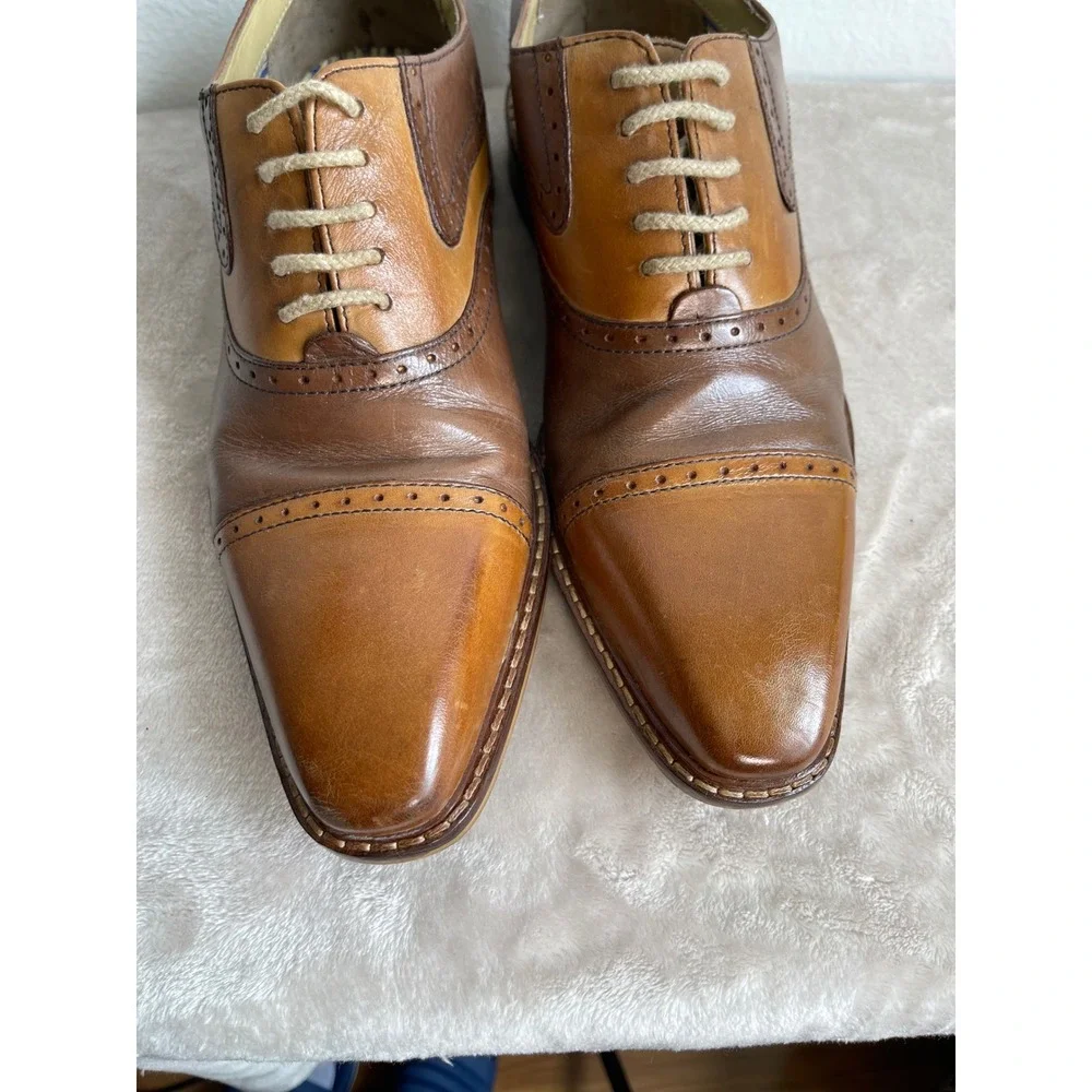 Giorgio Brutini Mens 8.5 M Two Tone Brown Leather Cap Toe Brogue Oxfords 250174